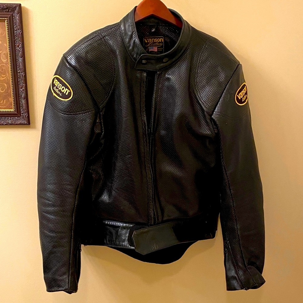 Vanson Black Perforated Bomber Jacket, Nearly New